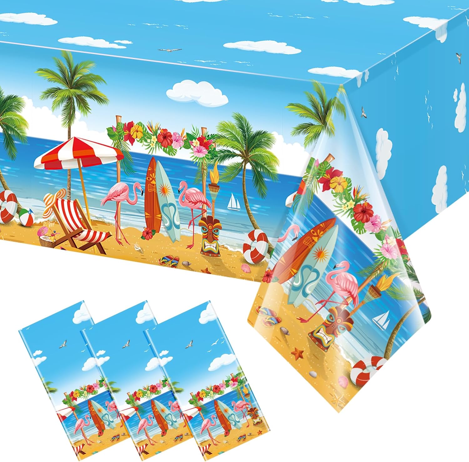 3 Pack Summer Beach Plastic Tablecloths with Hawaiian Design