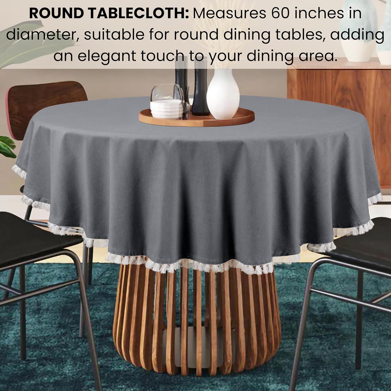 Cotton Clinic Rustic Round Tablecloth 60 Inches Dark Grey