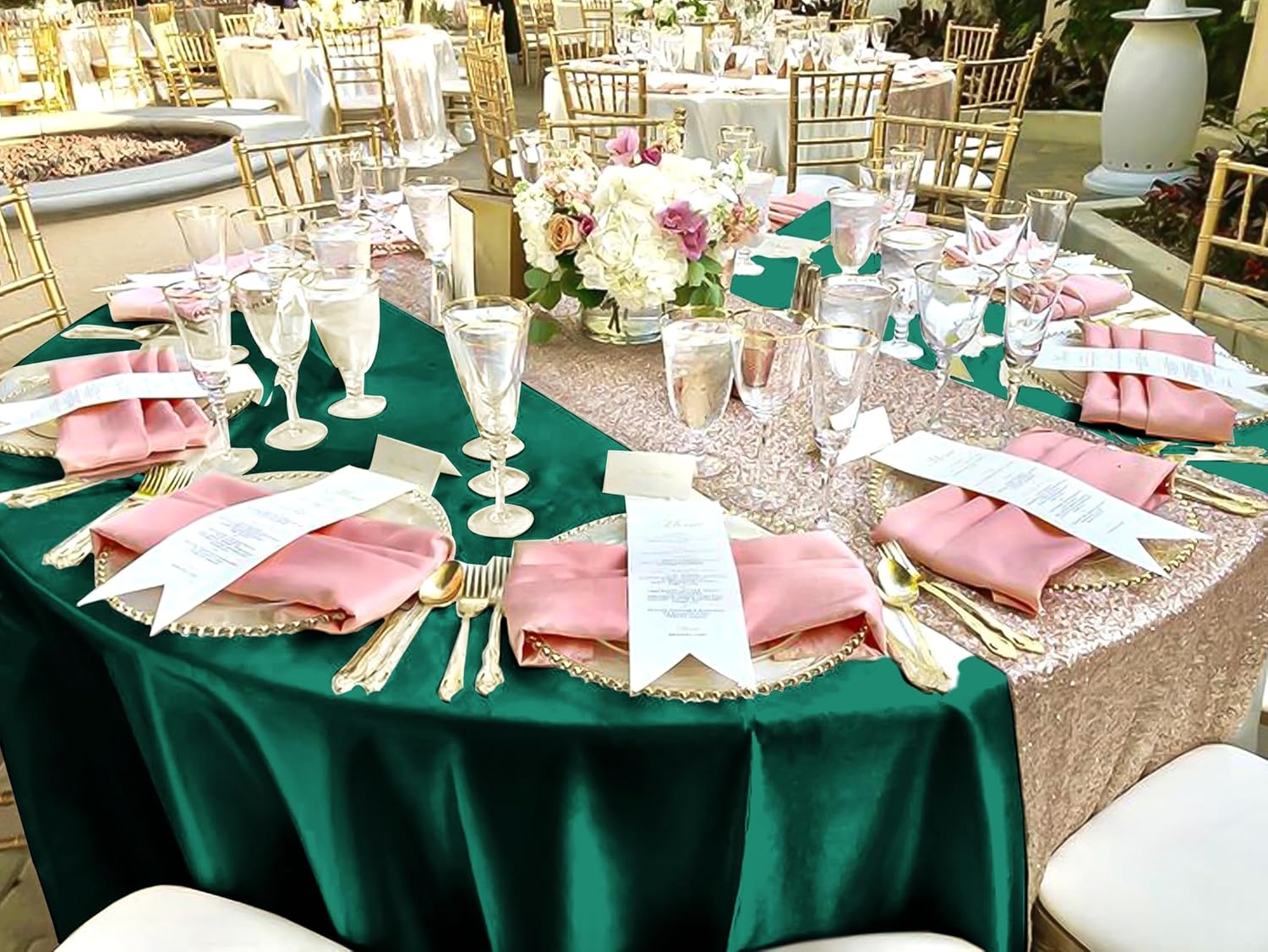 12 Pack 120 Inch Round Tablecloth Hunter Green Satin