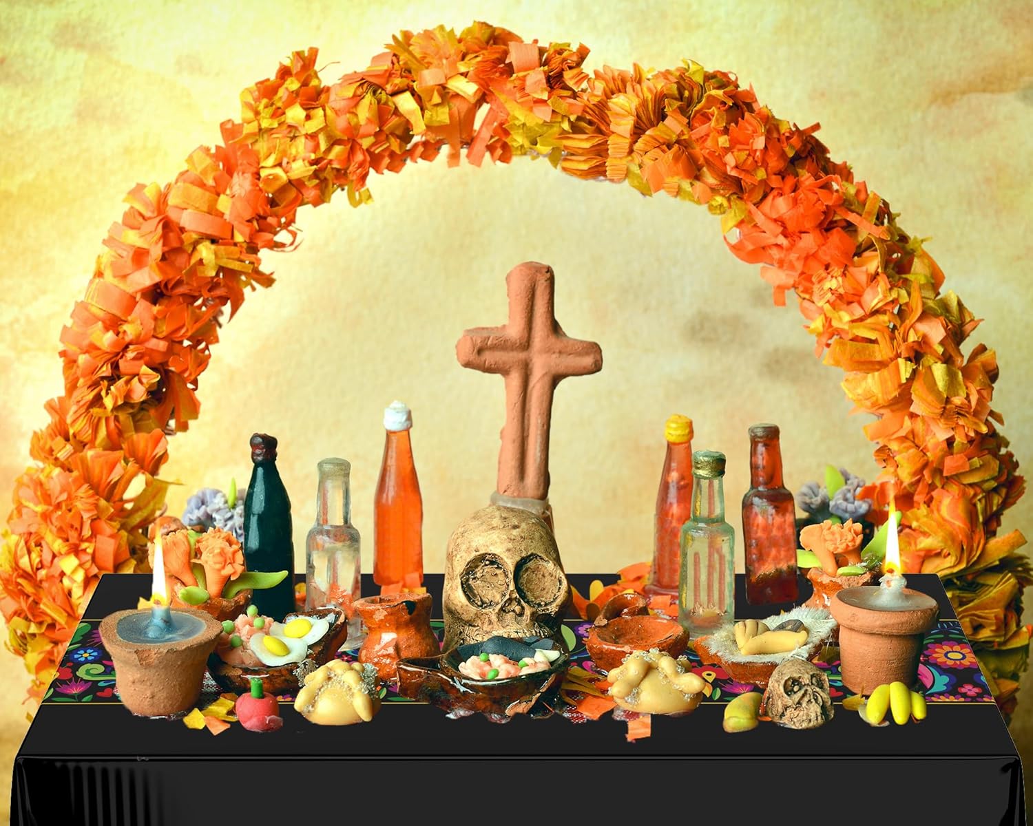 Oudain 6 Pcs Fiesta Tablecloth Black 108x54 Inch Waterproof Plastic Table Cover for Parties