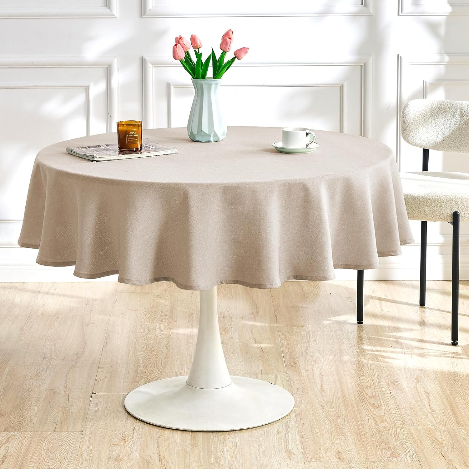 Textured Linen 54 Inch Round Tablecloth Waterproof Spill-Proof