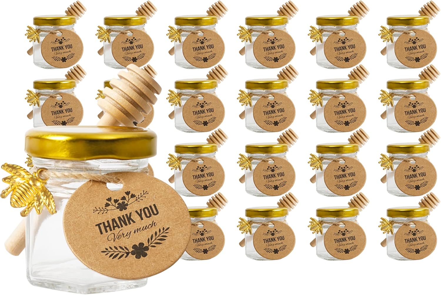 24 Pack 15oz Mini Hexagon Honey Jars with Gold Lids