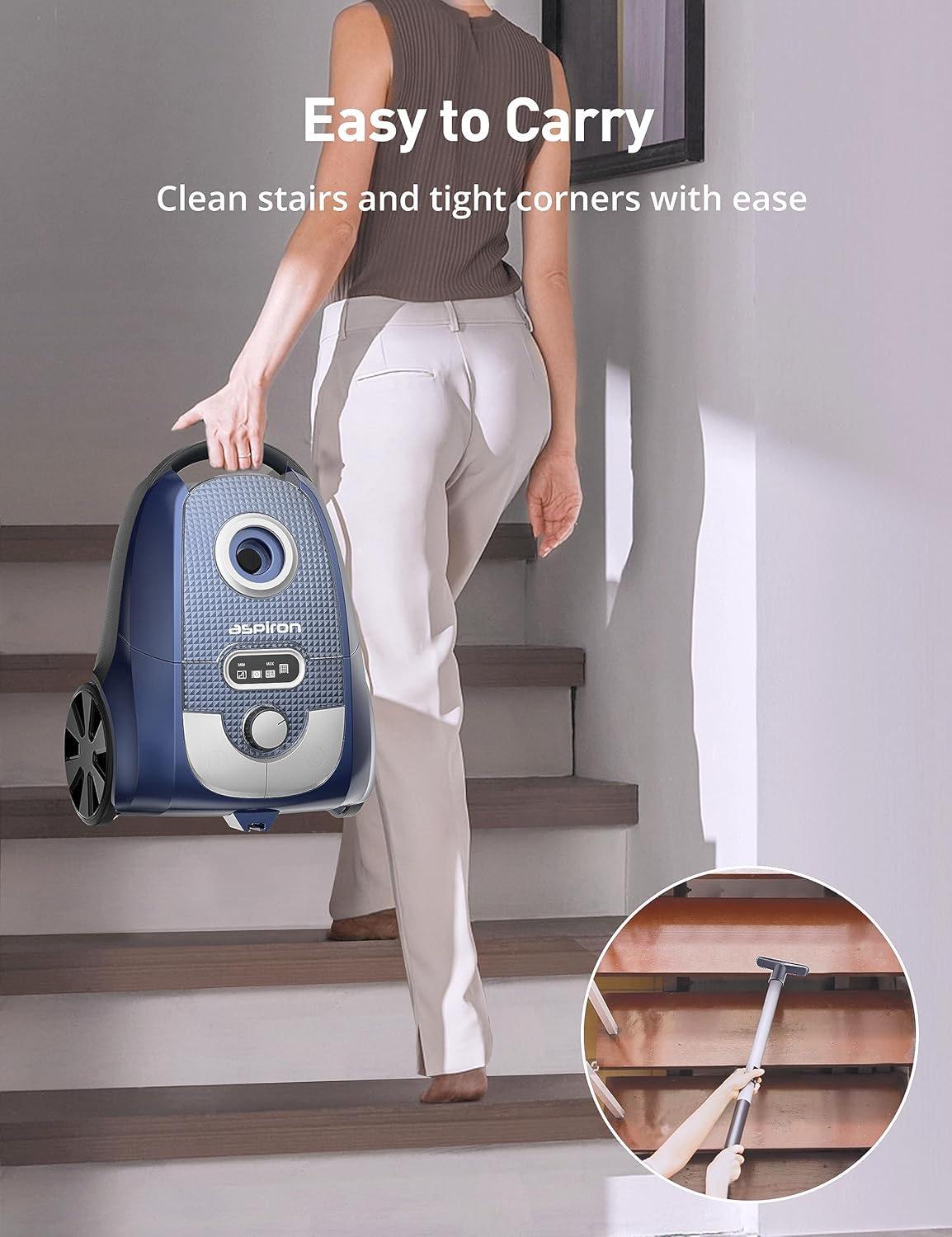 Aspiron Bagged Canister Vacuum with H13 HEPA Filter