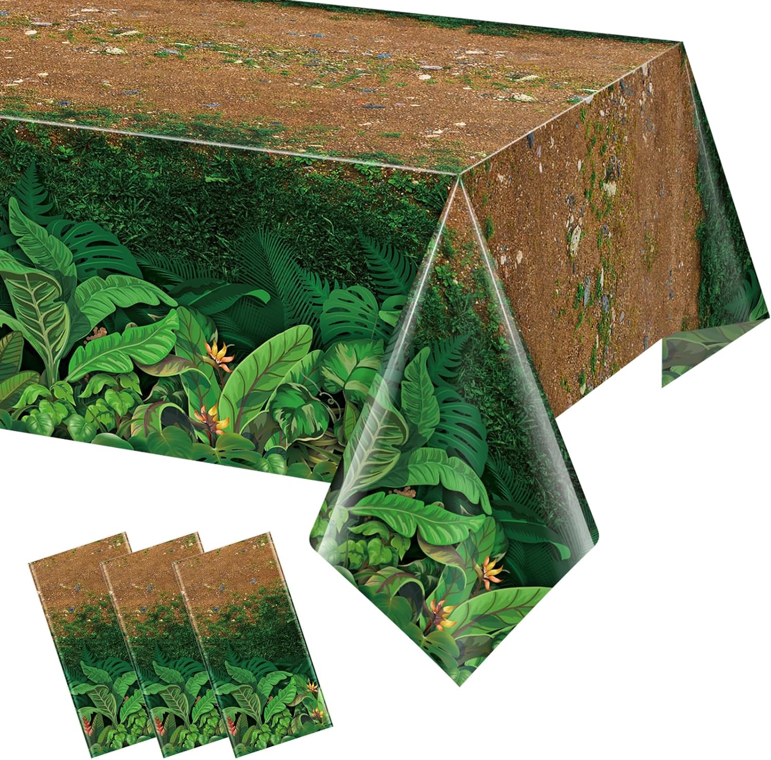 3Pcs Forest Path Plastic Tablecloths for Jungle Themed Parties