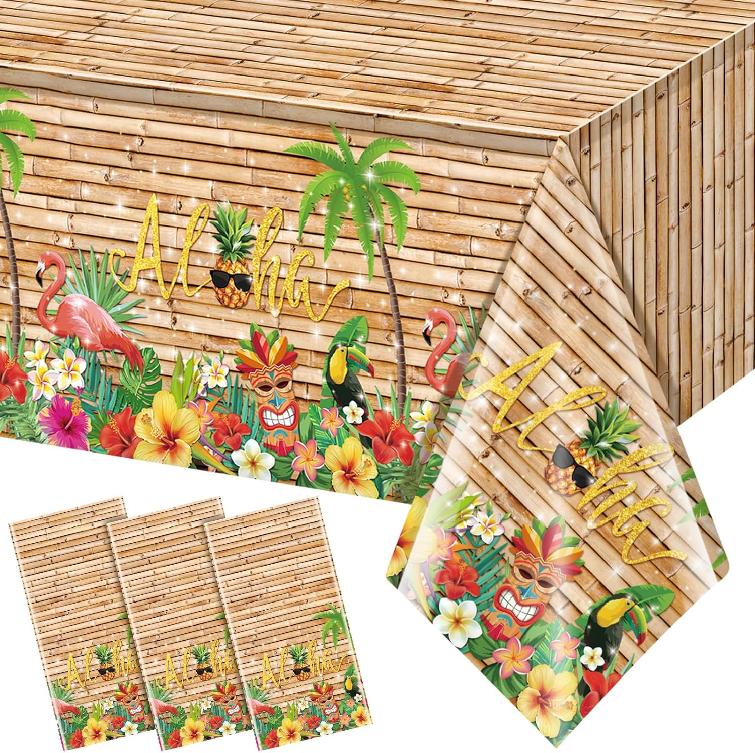 3Pcs Hawaiian Luau Tablecloth Tiki Party Decorations 108x54 Inch