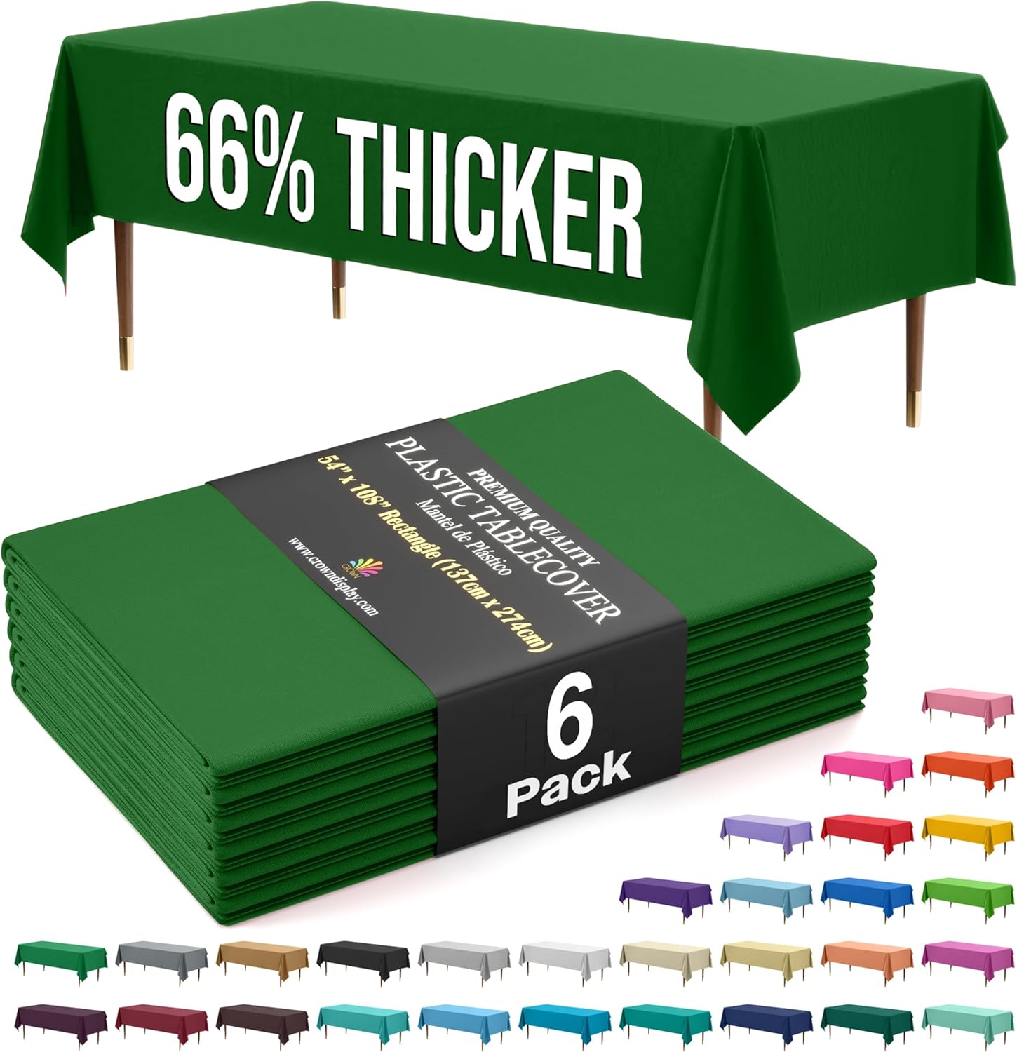 Exquisite Emerald Green 6 Pack Table Cloth 54x108 Inch 05 Mil Premium Plastic Rectangle Cover