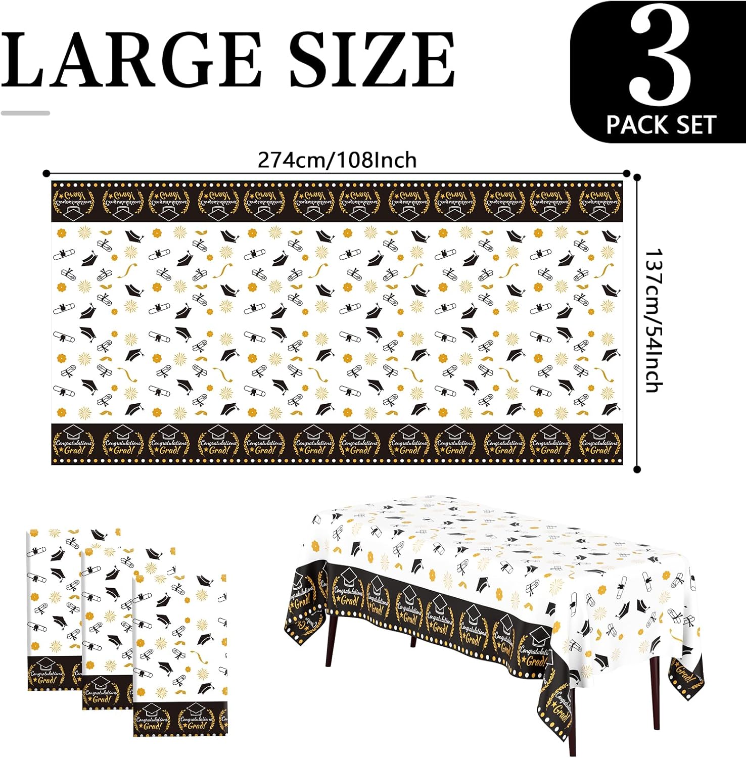 3 pcs Graduation Tablecloth 54x108 Inches