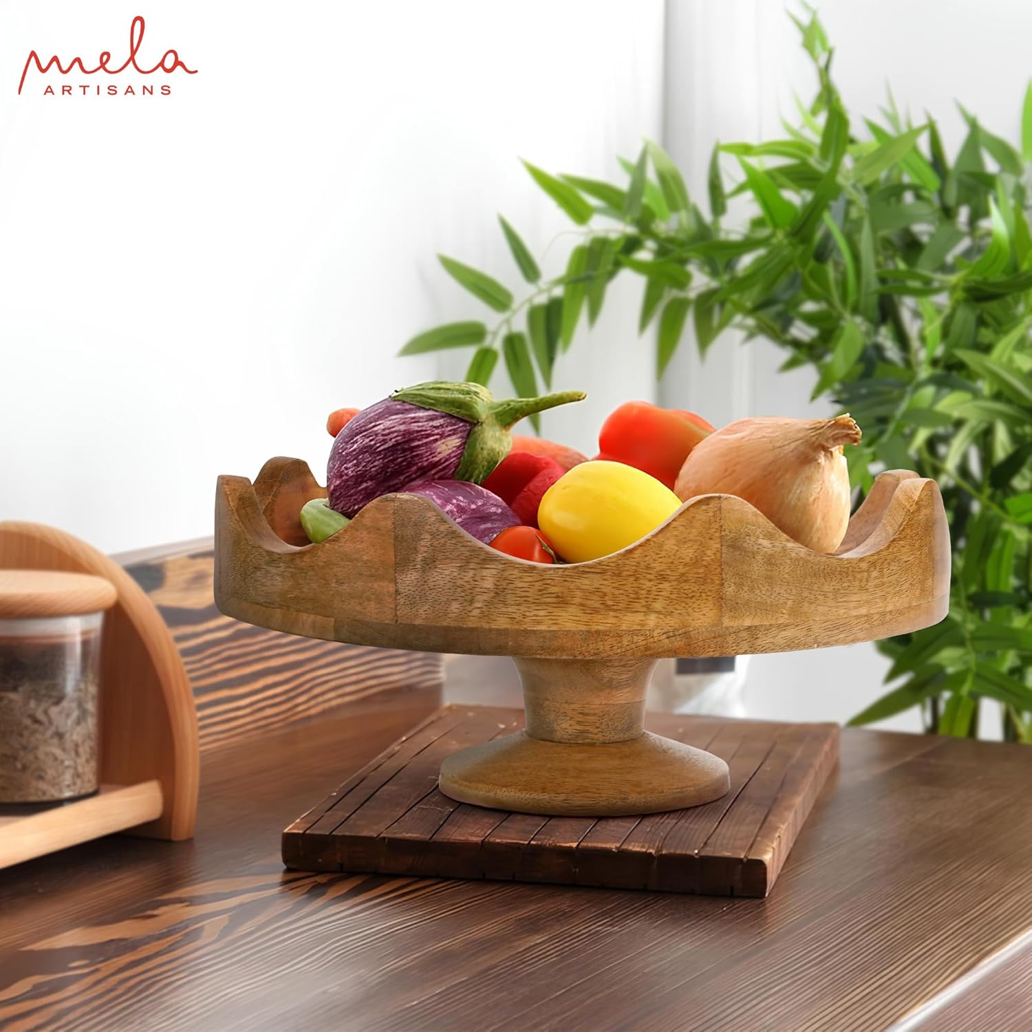 Mela Artisans Wooden Multipurpose Pedestal Bowl 12x4