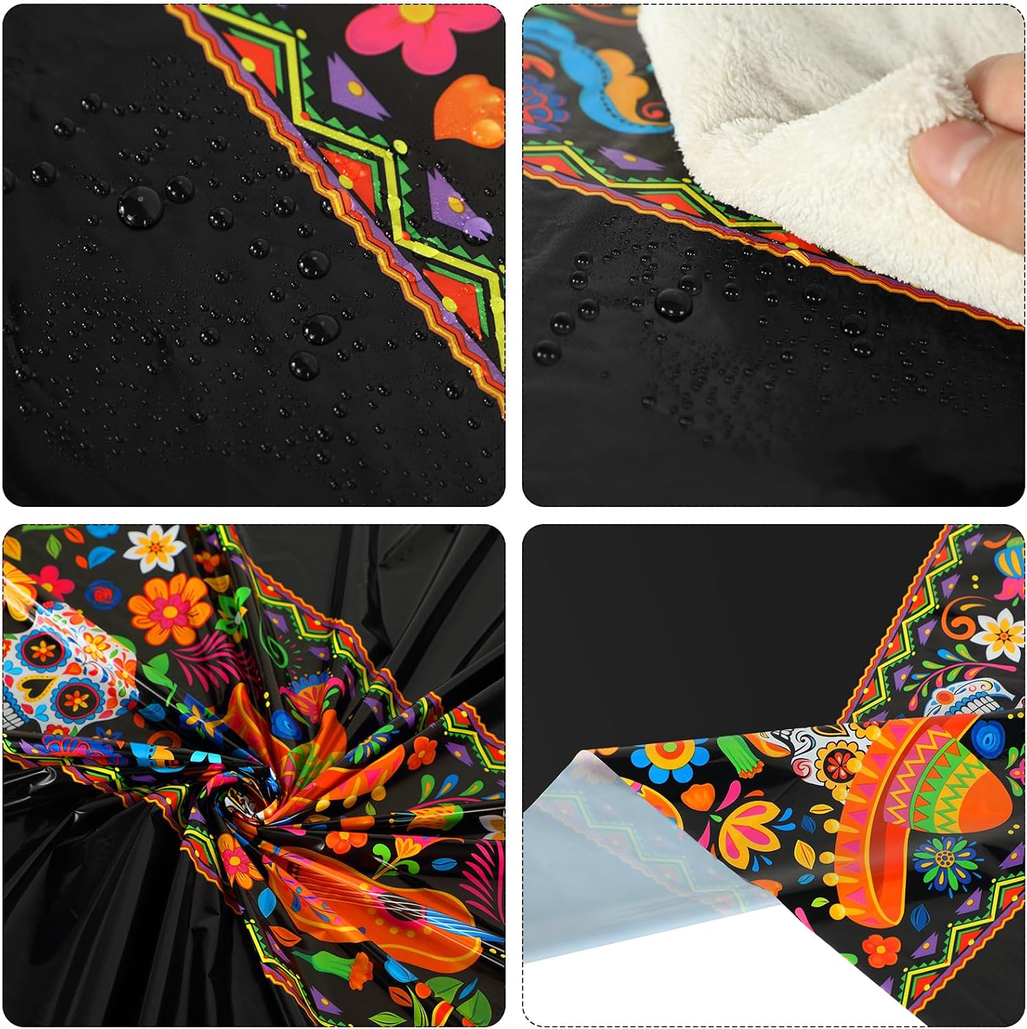 Oudain 6 Pcs Fiesta Tablecloth 108 x 54 Inch Waterproof Plastic Table Cover for Mexican Festive Events