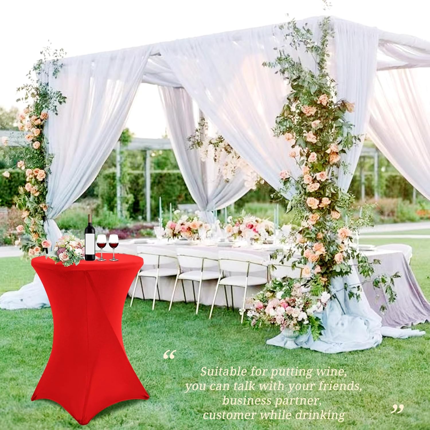 6 Pack Red Spandex Stretch Cocktail Table Covers for Round Tables