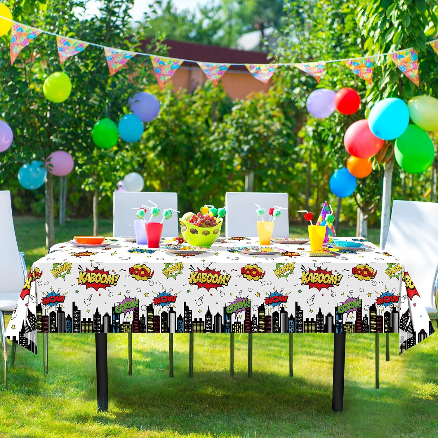 3Pcs Hero Themed Birthday Tablecloths 54x108 Inch Disposable Plastic Table Covers for Kids Party Decorations