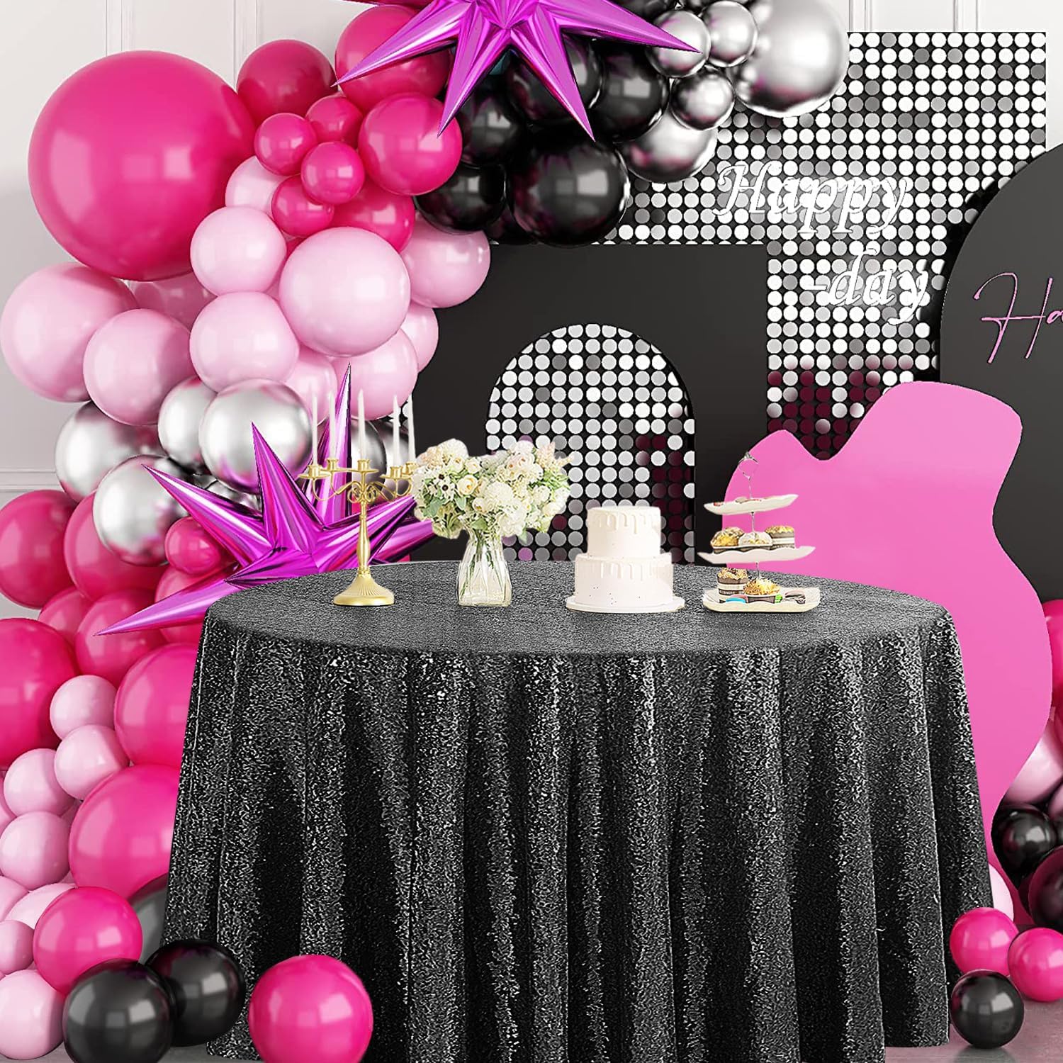 Pufogu 50 Inch Round Black Sequin Tablecloth