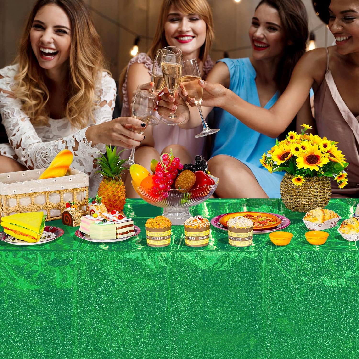 3 Pack Iridescent Green Plastic Tablecloths for Party Decorations
