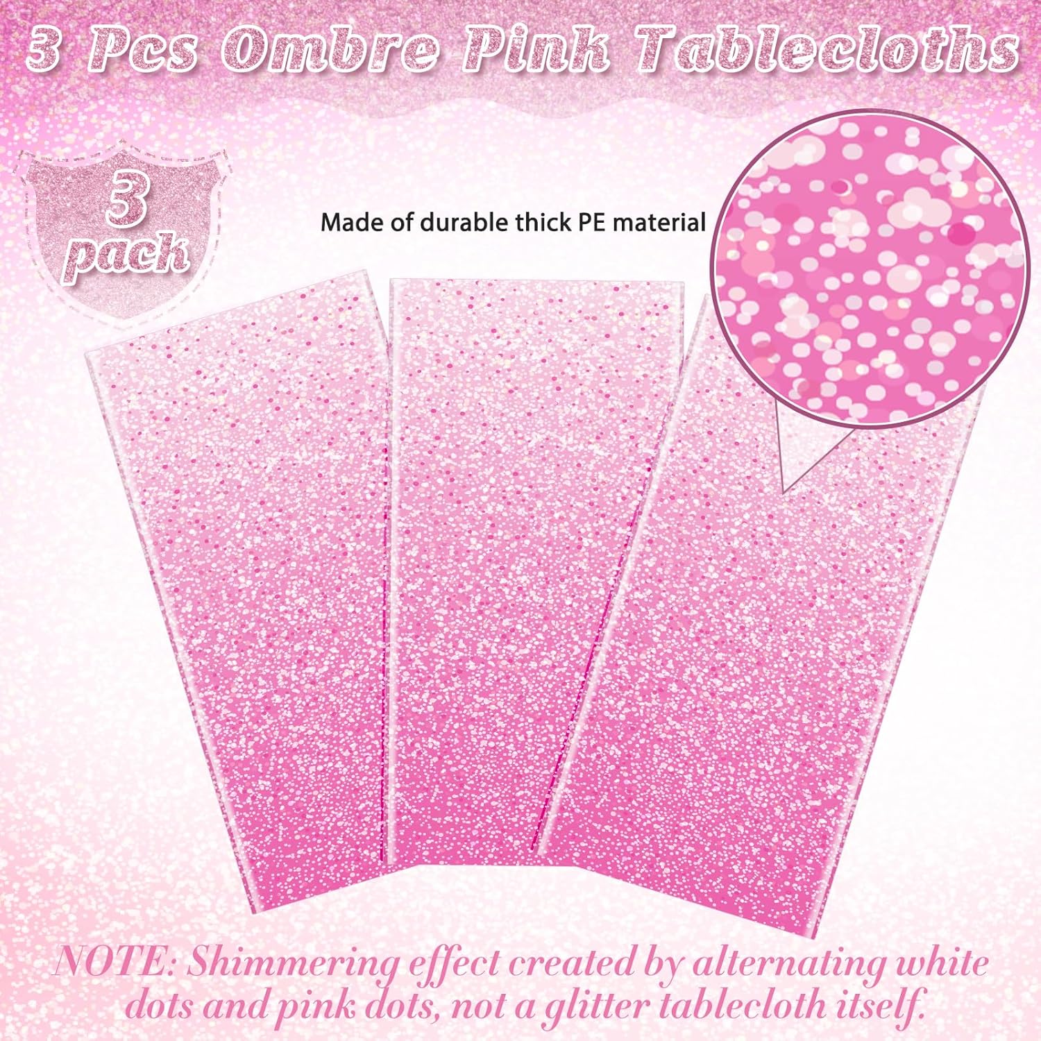 FunnyPars 3 Pack Ombre Pink Tablecloths for Parties
