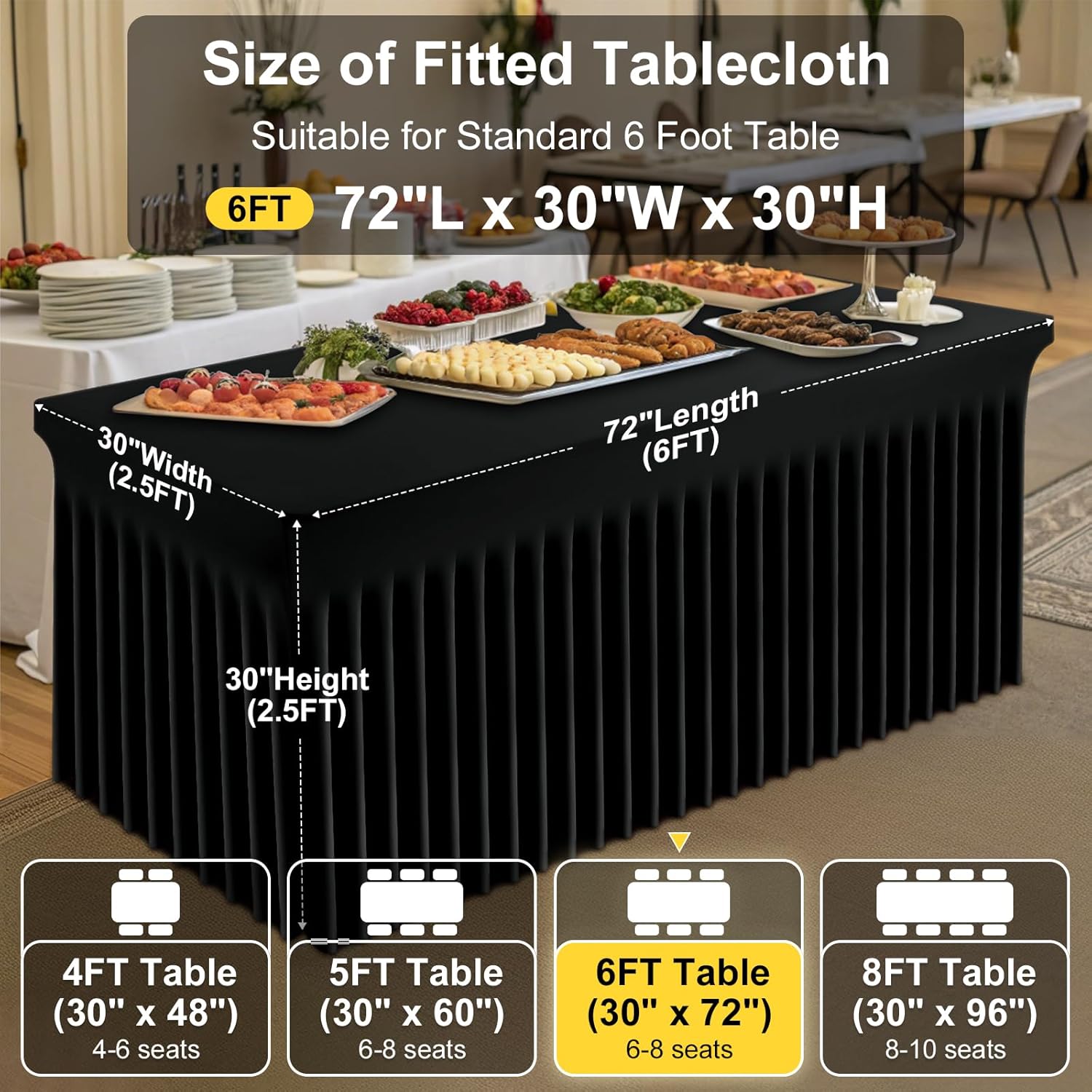 Smiry Spandex Tablecloth for 6FT Tables Black