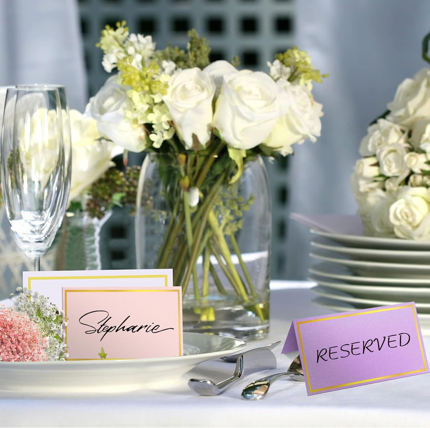 100 Pack Metallic Table Cards with Pearled Finish