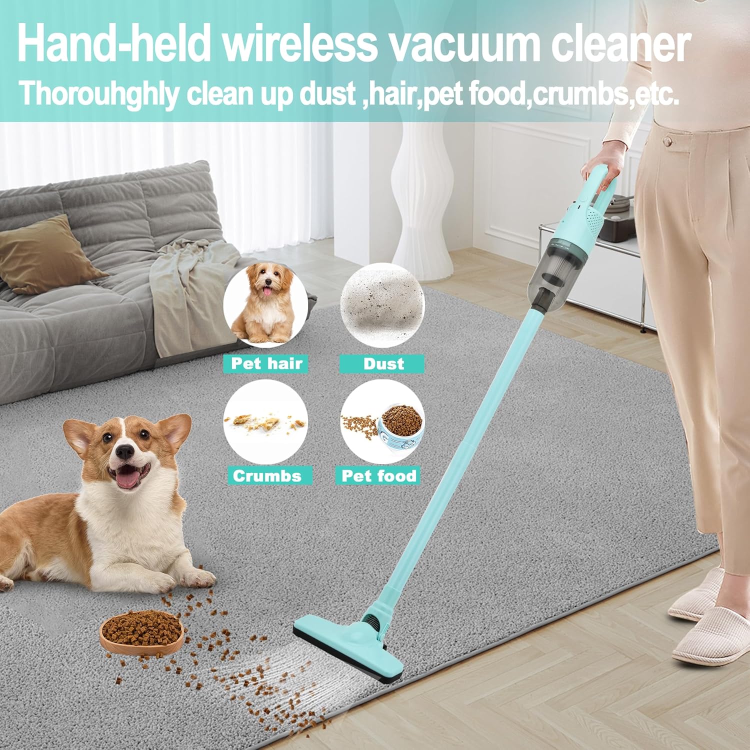 6-in-1 Lightweight Stick Vacuum Cleaner with 100W Motor Cordless Portable for Hard Floors Carpets and Pet Hair