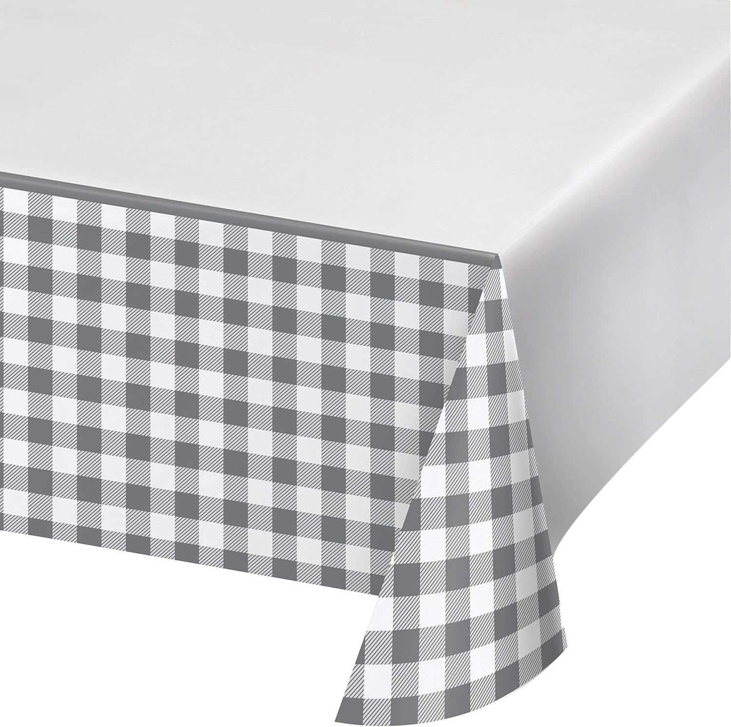 Creative Converting Gray and White Buffalo Check Tablecloth 54 x 102
