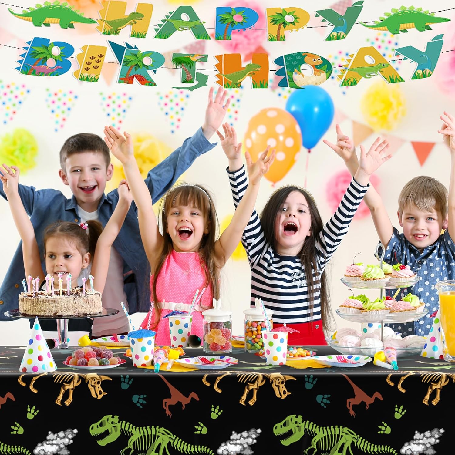 2 Pack Dinosaur Tablecloth 54x108 Inch Waterproof Dino Party Cover for Kids Boy Birthday Decorations