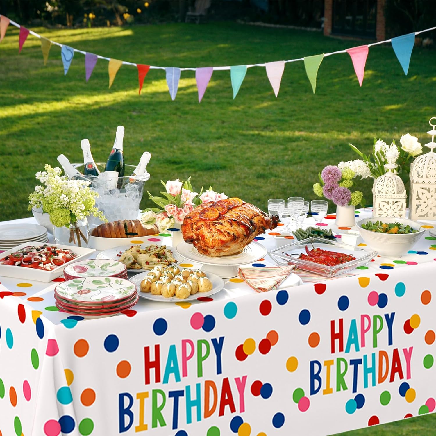 2Pack Happy Birthday Tablecloths for Party and Baby Shower Decoration 108x54 Inches