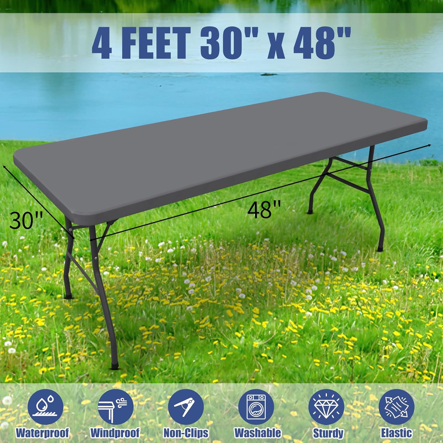 Moosfor Spandex Tablecloth 6 Pack Stretch Fit for 4 Foot Rectangle Tables Windproof and Waterproof for Outdoor Use