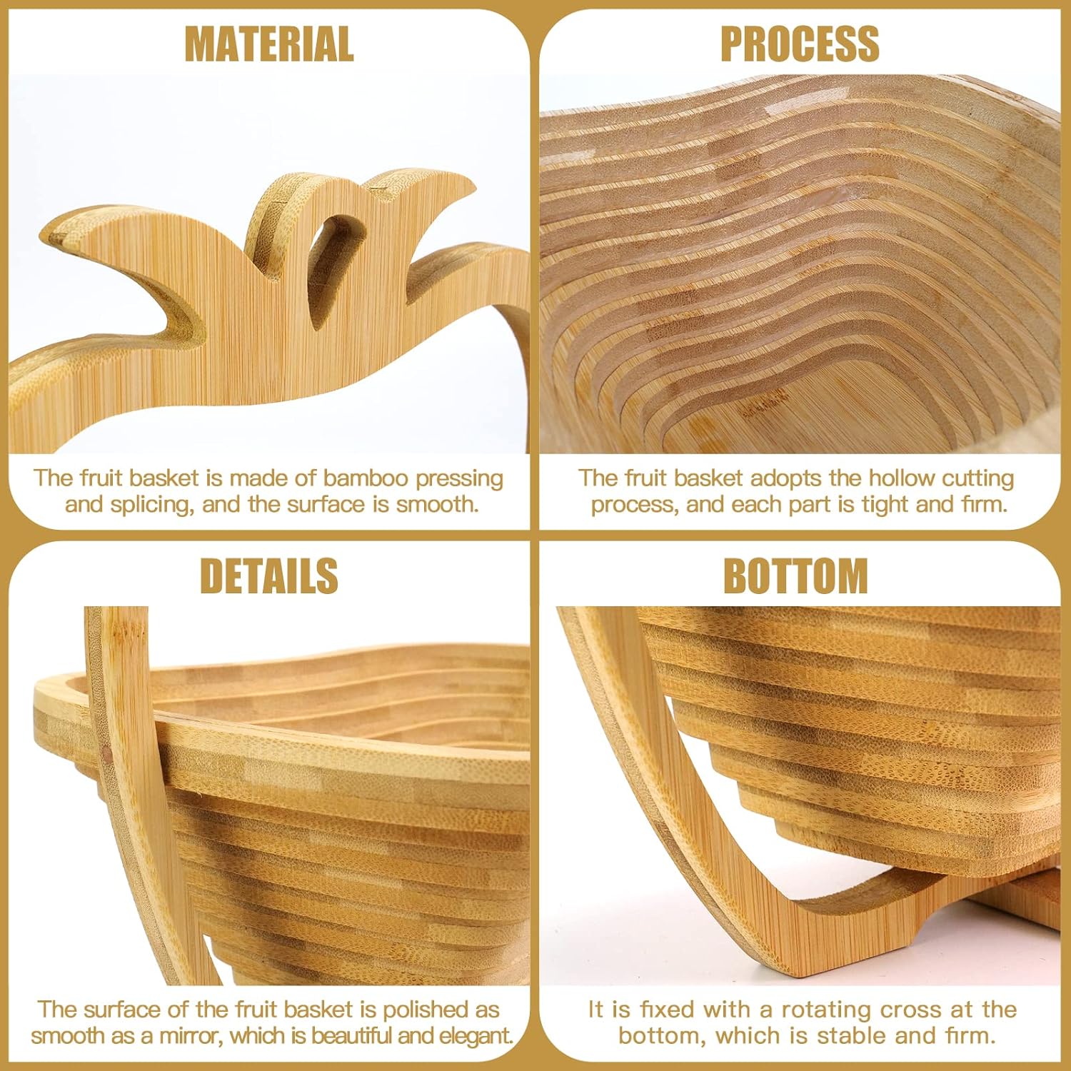 Foldable Bamboo Fruit Basket with Handle