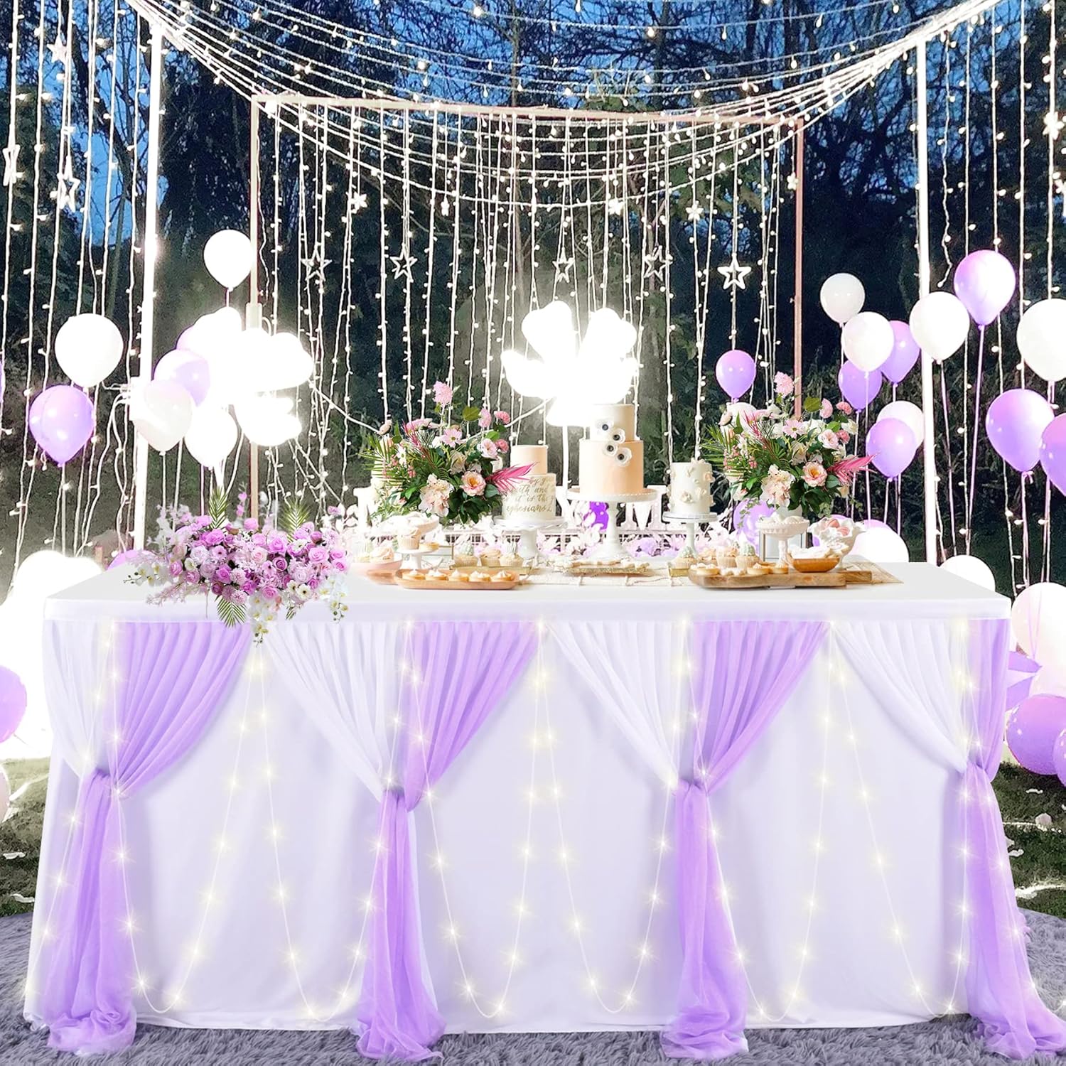 9ft Purple Table Skirt with LED Lights for Parties