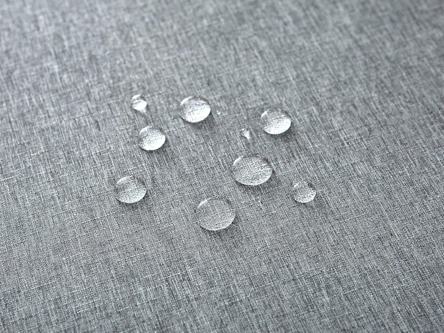 EHouseHome Faux Linen Tablecloth with Lace Trim - 70 Inch Grey Waterproof Spill Proof