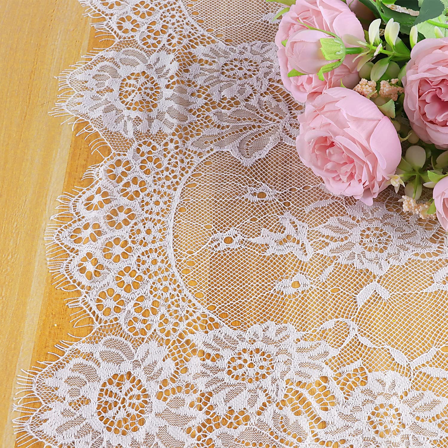 4 Pcs White Lace Table Runners 14x120 Inch Vintage Boho Table Runner for Wedding Bridal Shower Decor