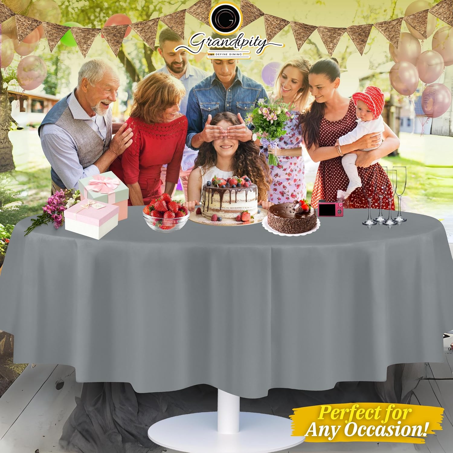 Grandipity 12 Pack Disposable Round Tablecloth 84 Inch Silver