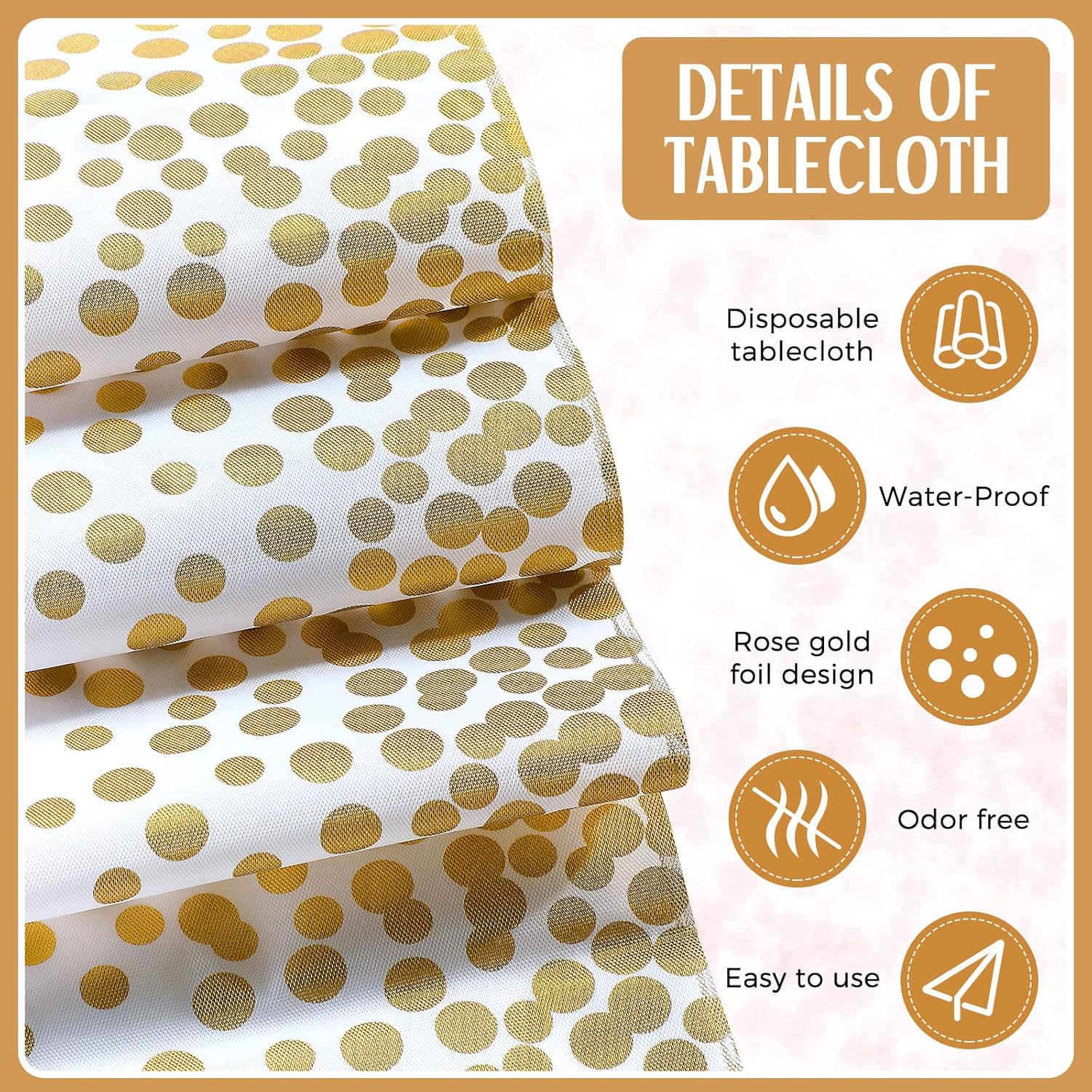 Breling 8 Pack White Gold Tablecloths and Satin Runner Set