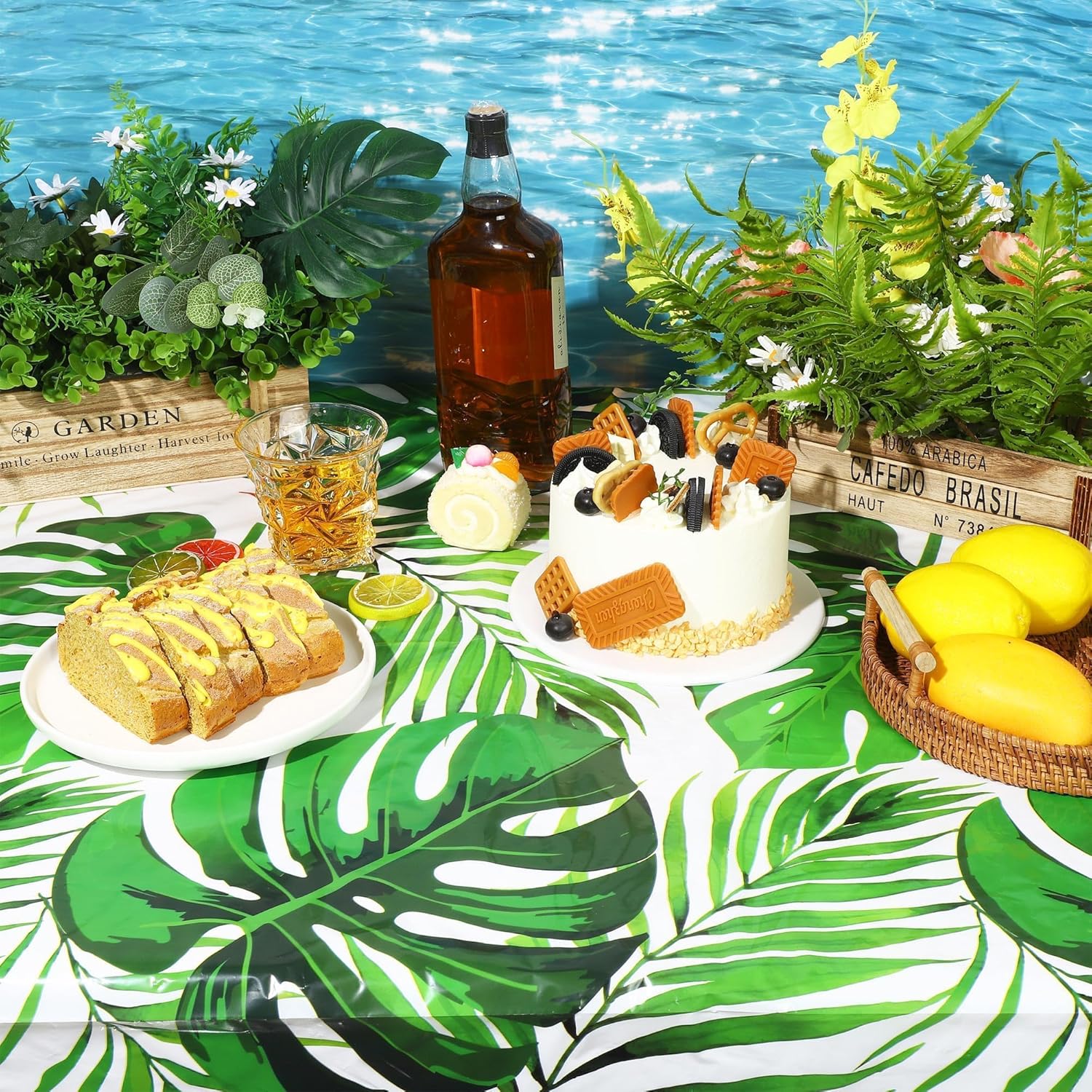 Hawaiian Palm Leaves Tablecloth Roll with Cutting Box 54x100