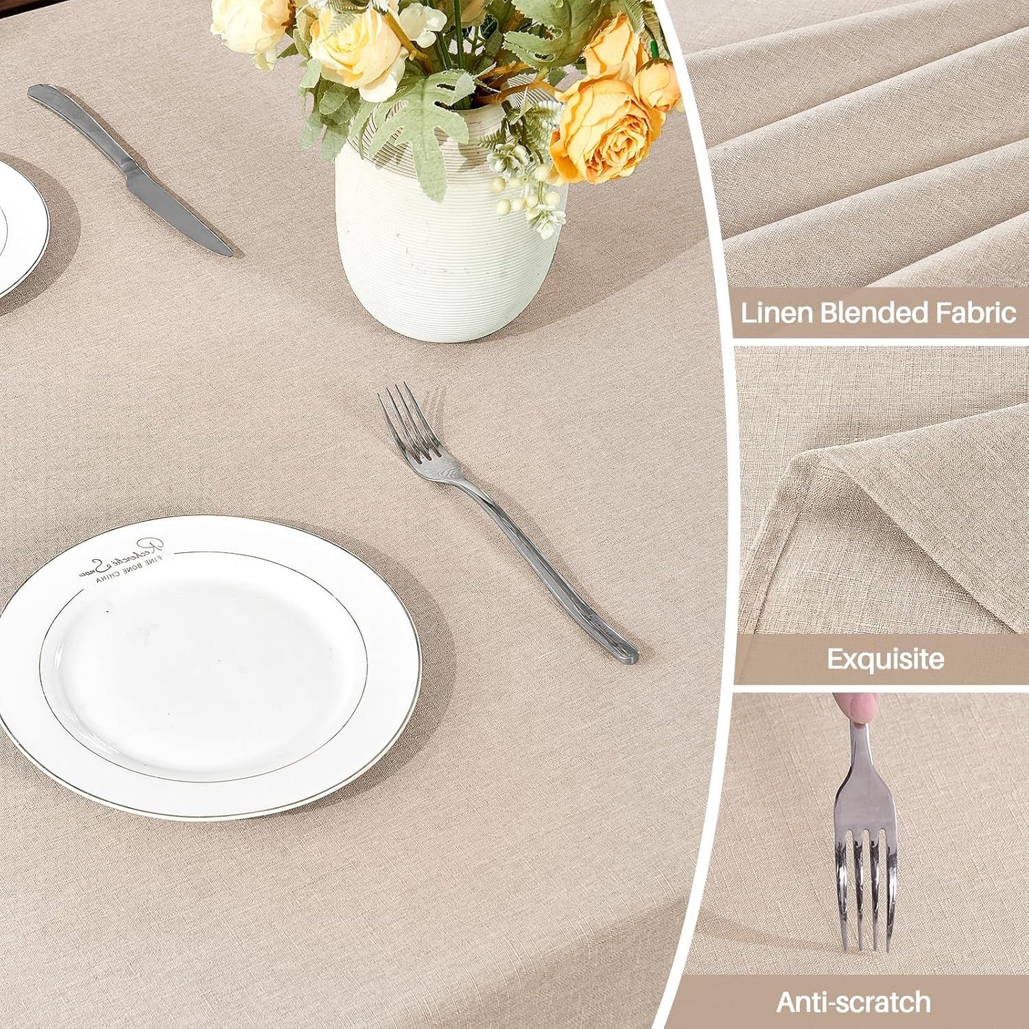 Textured Linen 54 Inch Round Tablecloth Waterproof Spill-Proof