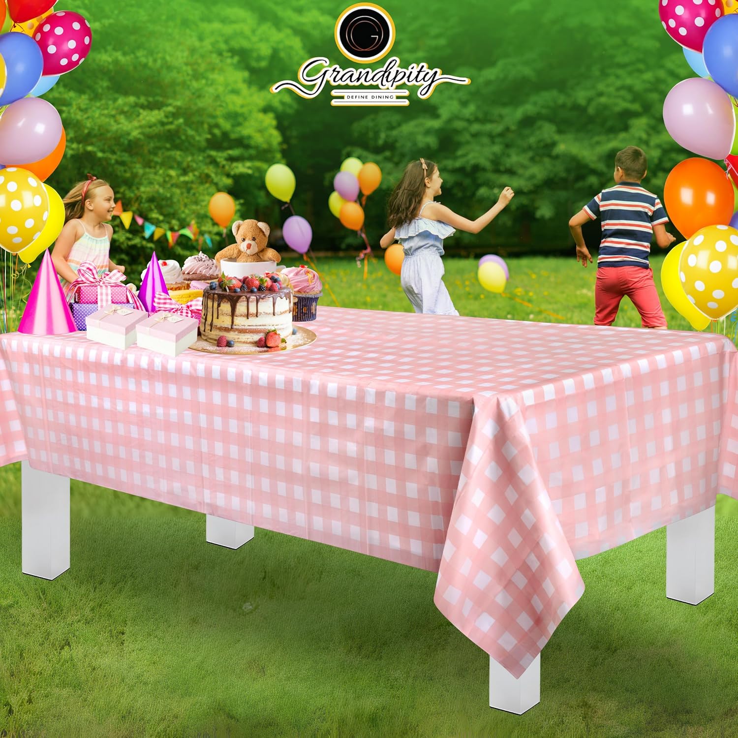 Grandipity 12 Pack Pink Checkered Tablecloths 54x108 Inch