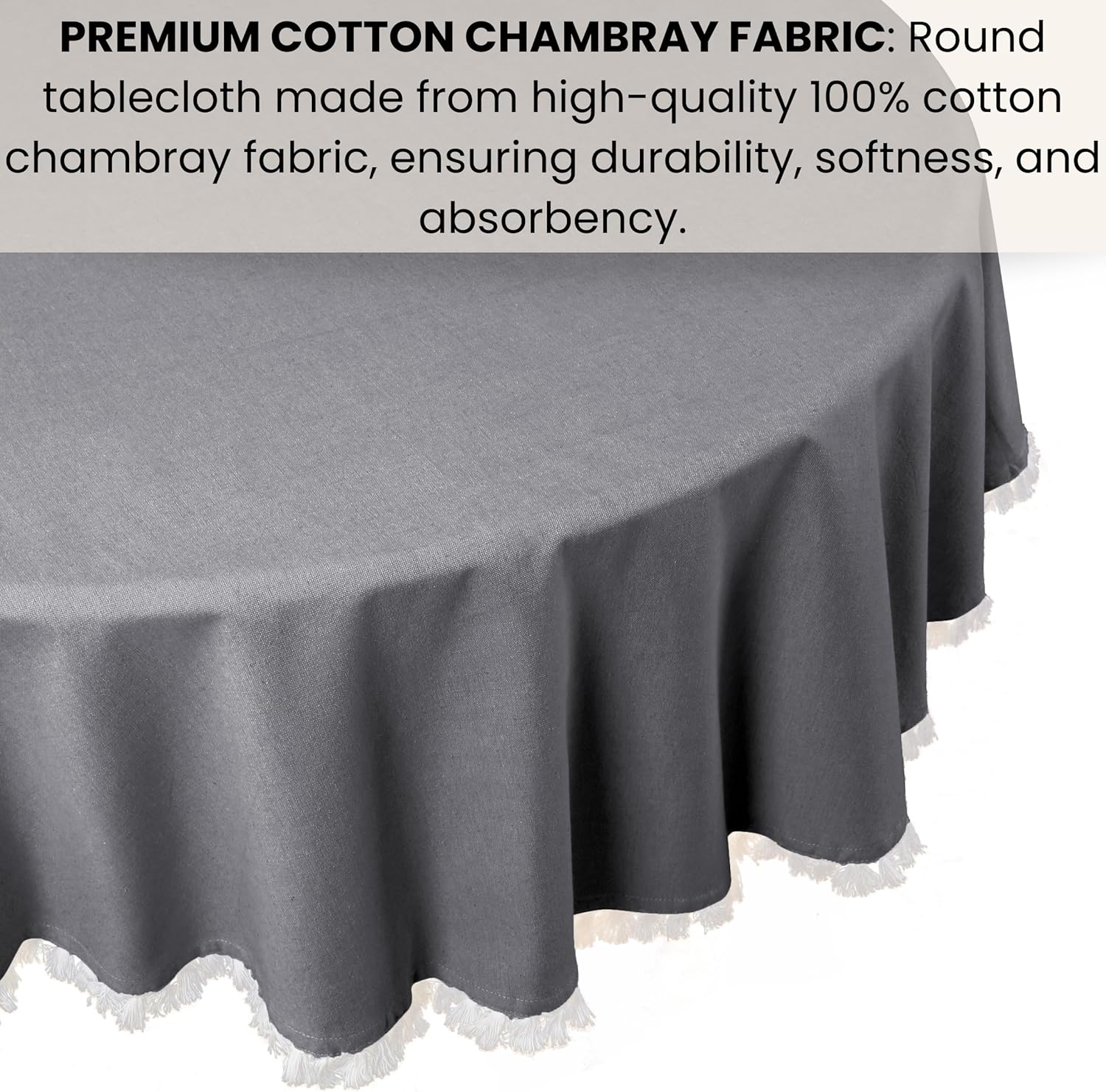 Cotton Clinic Rustic Round Tablecloth 60 Inches Dark Grey
