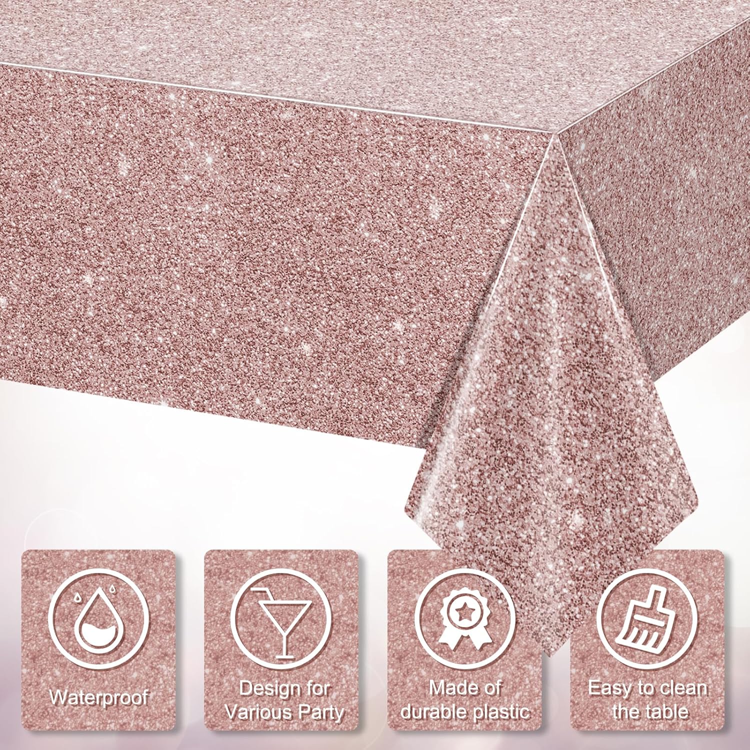 3 Pack Pink Rose Gold Birthday Tablecloths 54x108 Inch