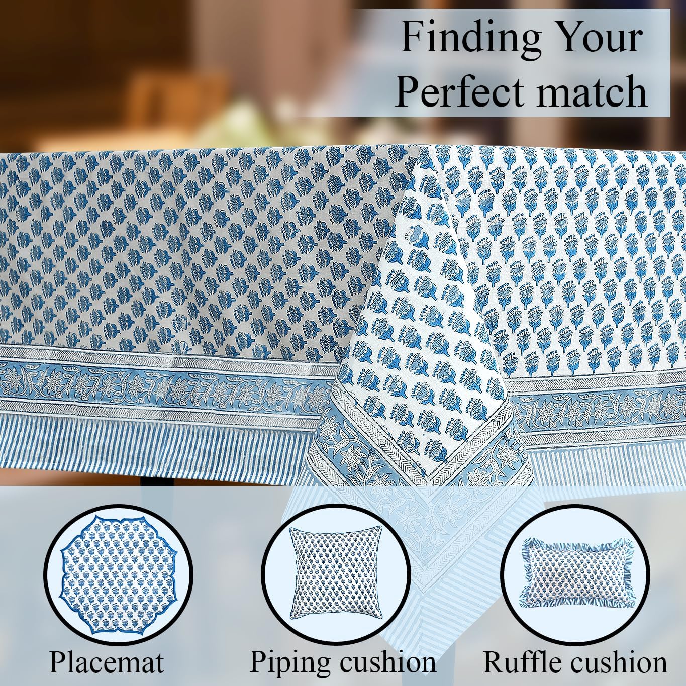 CPC Cotton Print Club 60x60 Inch Apatite Blue Tablecloth