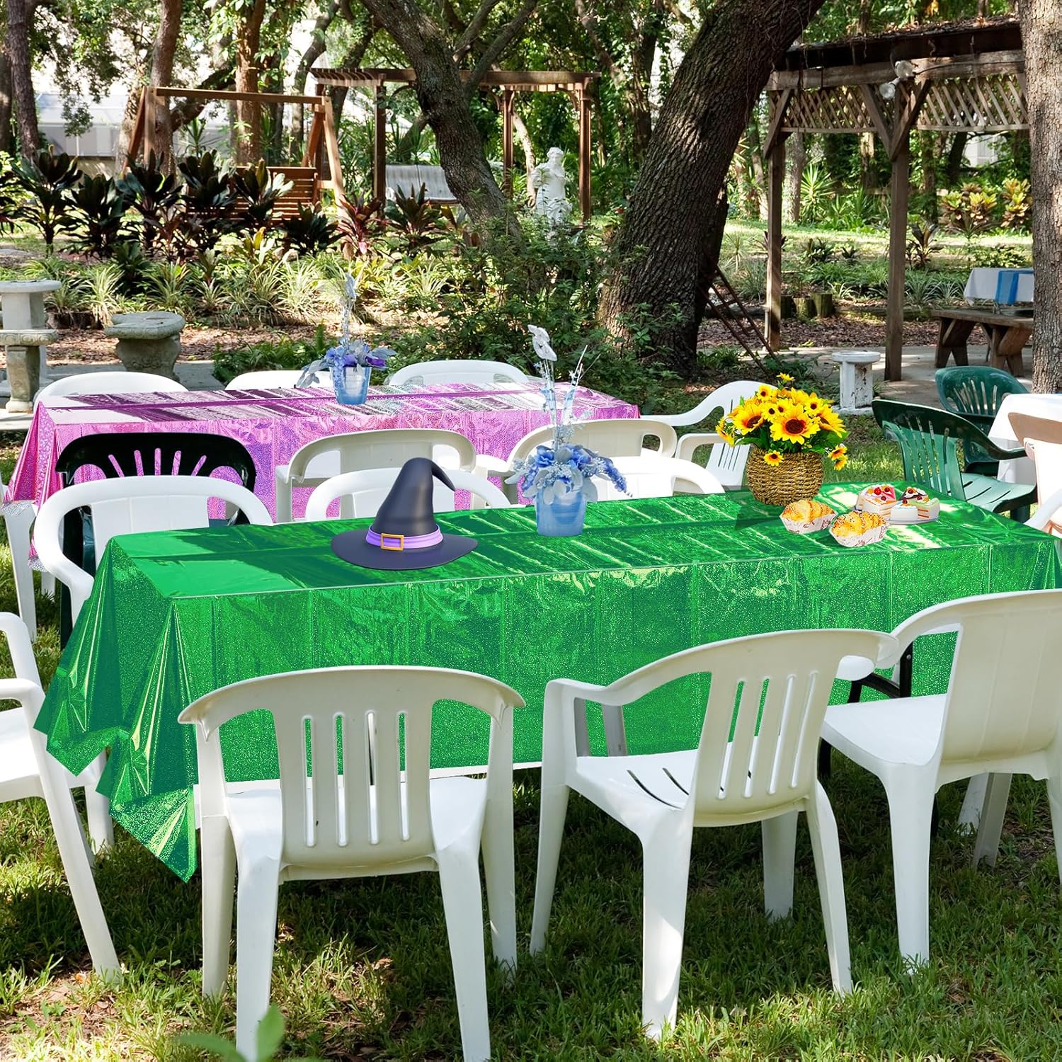 4 Pcs Iridescent Pink Green Tablecloths for Party Decorations