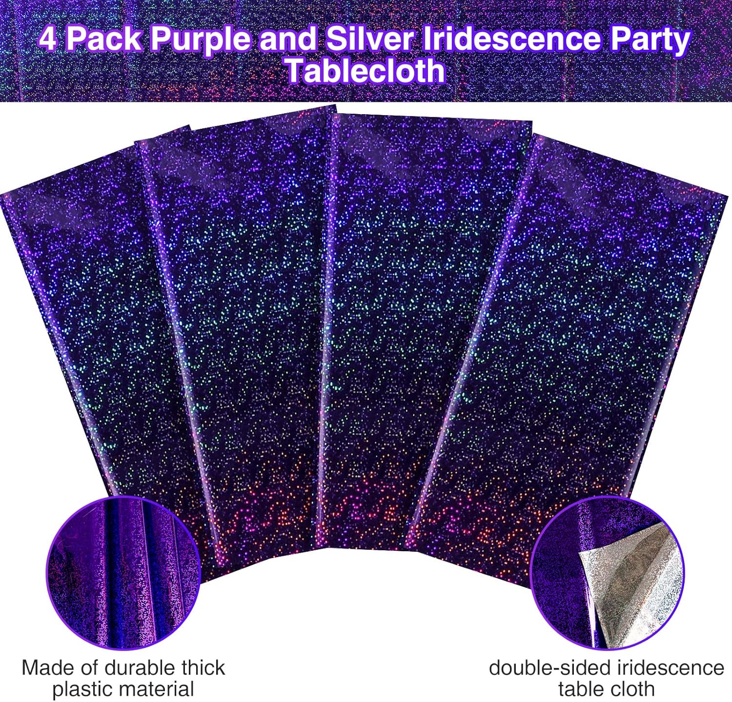 FunnyPars 4 Pack Iridescent Holographic Tablecloths
