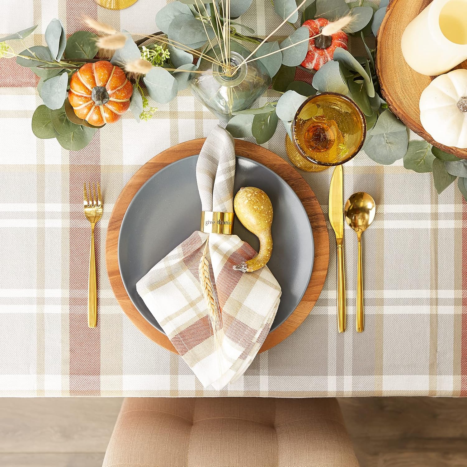 DII Autumn Collection Tabletop Decoration Tablecloth 60x84 Cozy Plaid
