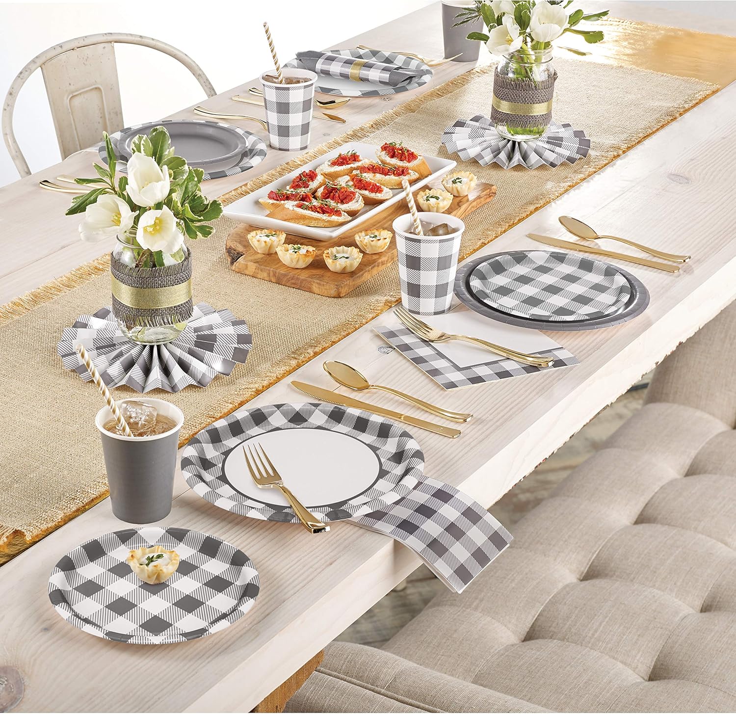 Creative Converting Gray and White Buffalo Check Tablecloth 54 x 102