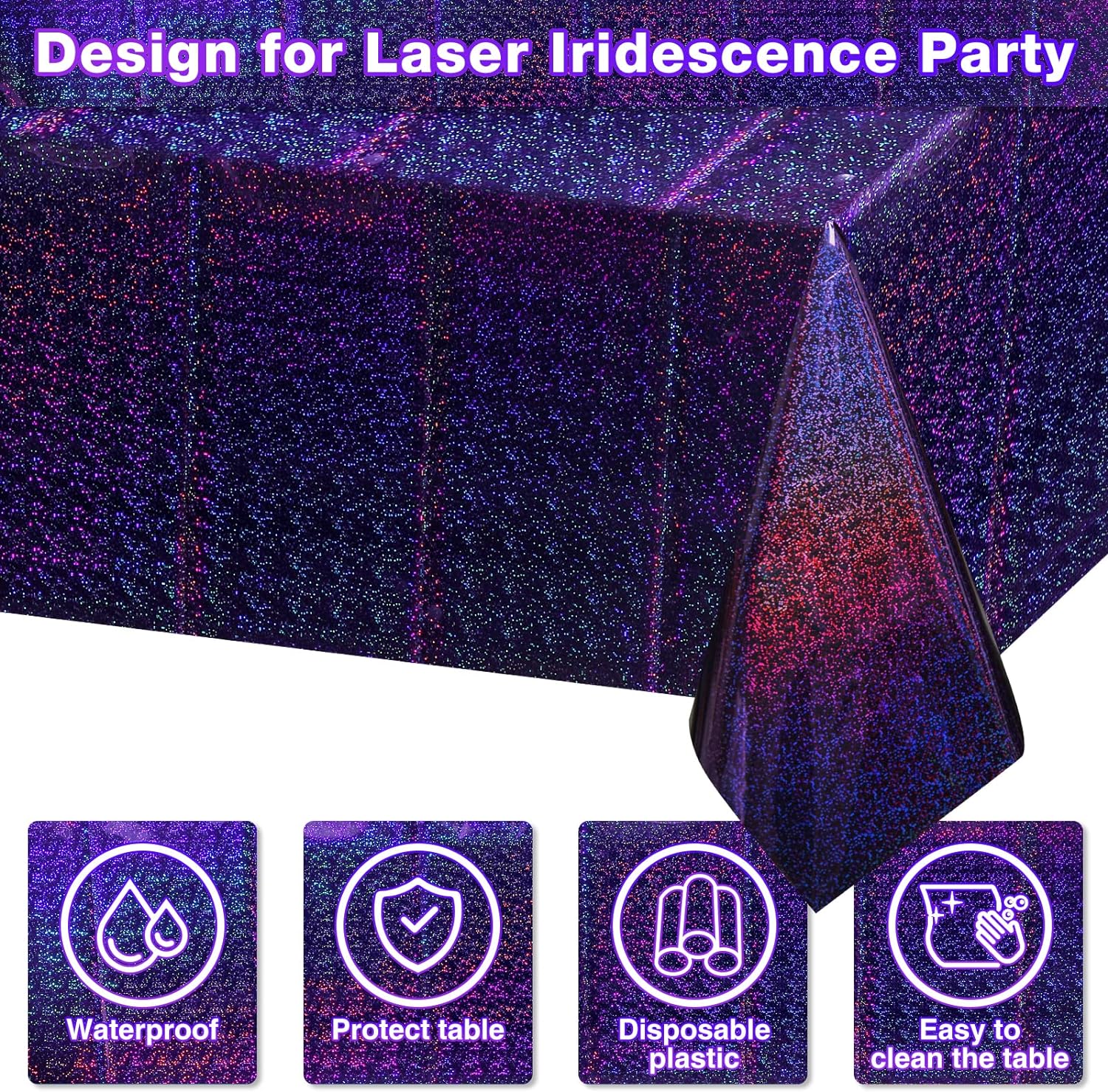FunnyPars 4 Pack Iridescent Holographic Tablecloths