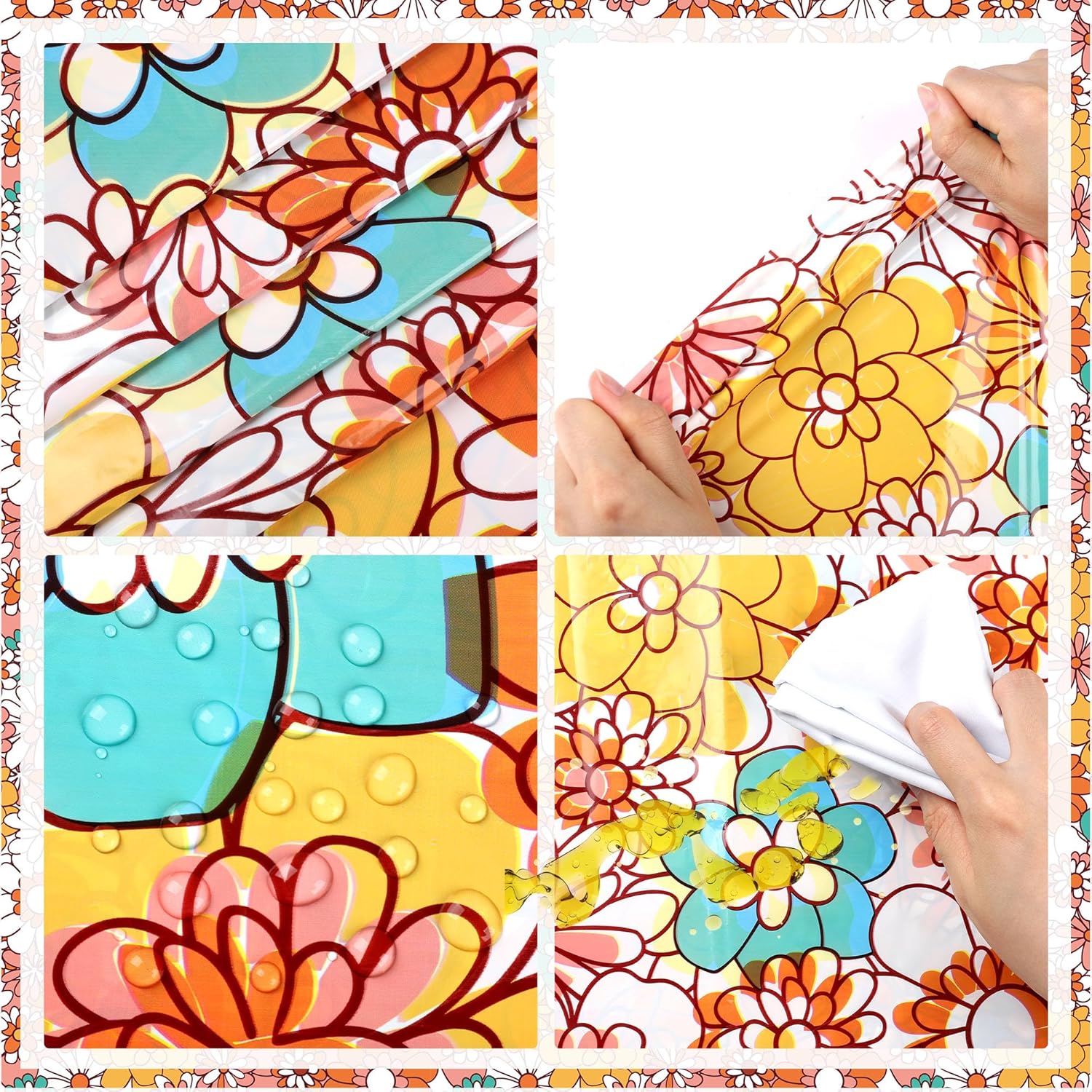 Augisteen Groovy Daisy Tablecloth Set 54x108 Inch Waterproof