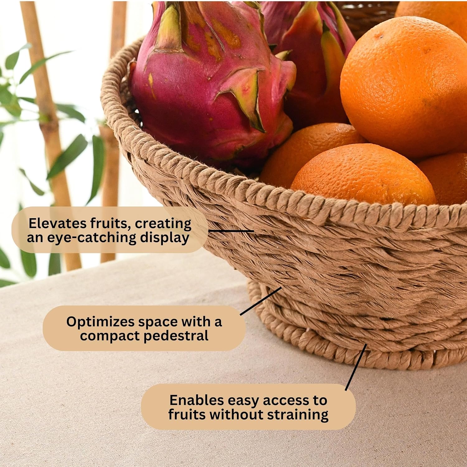 Folkulture Jute Fruit Bowl 12 Inch Decorative Serving Bowl