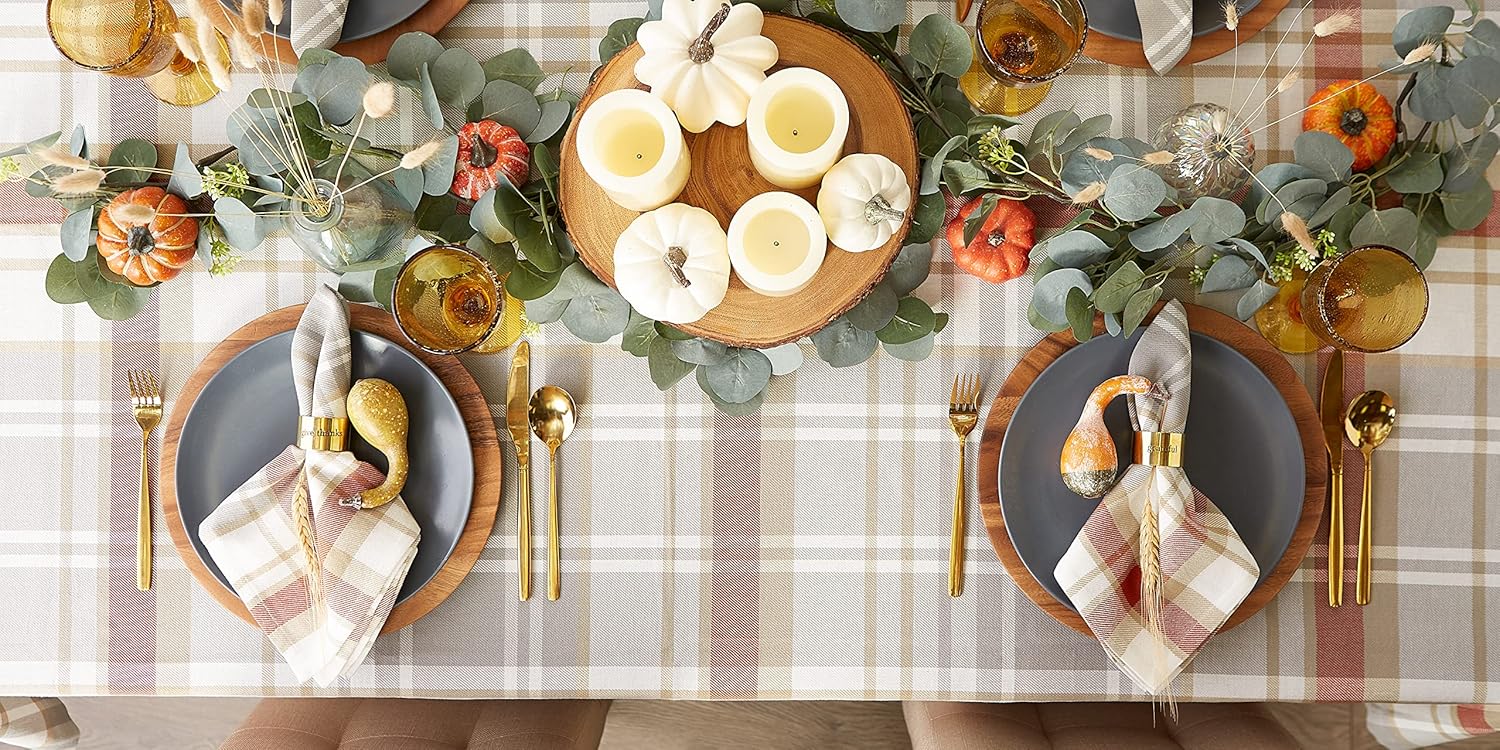 DII Autumn Collection Tabletop Decoration Tablecloth 60x84 Cozy Plaid