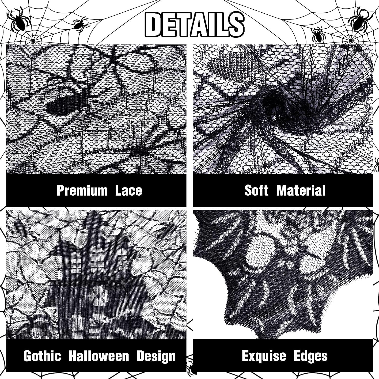 Irenare Halloween Spider Web Tablecloth Black Lace Gothic Rectangular 53 x 69 Inch
