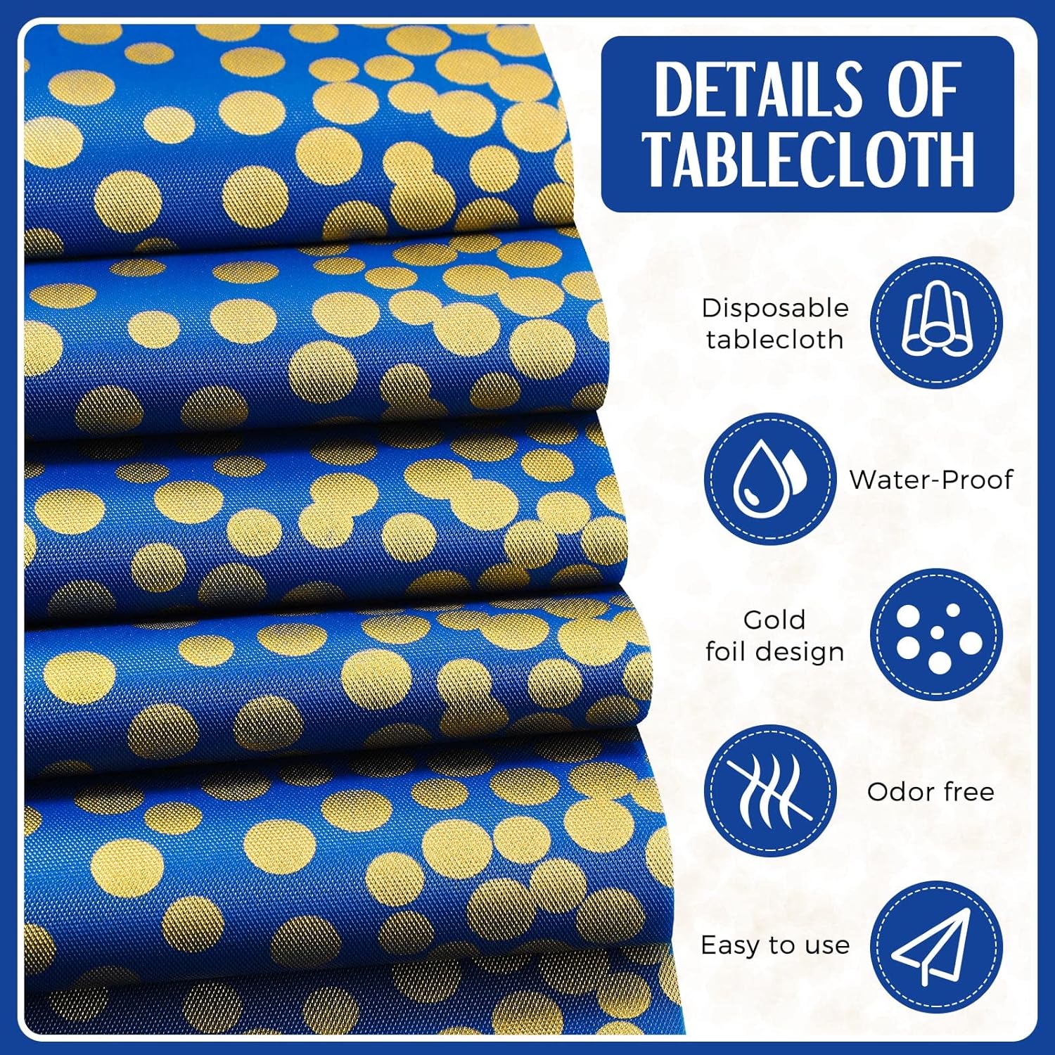 Breling 8 Pack Navy Blue Gold Tablecloths and Satin Runner Set