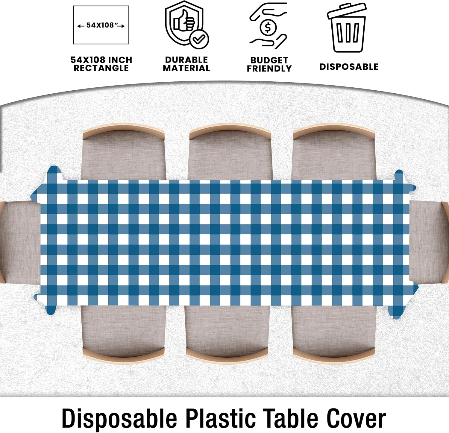 Blue Gingham Rectangle Table Cover 54x108 Inch 20 Pack