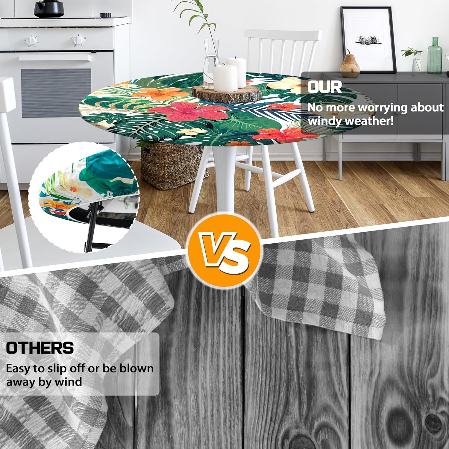 Round Fitted Tablecloth with Elastic Design for Outdoor Use