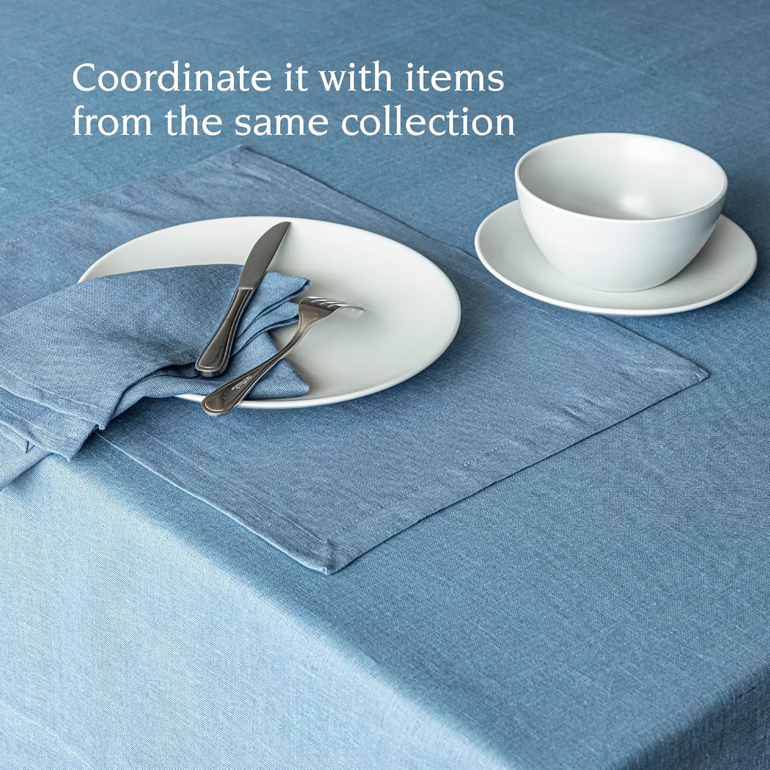 OverBack 100 Linen Woven Tablecloth - Blue 70x90